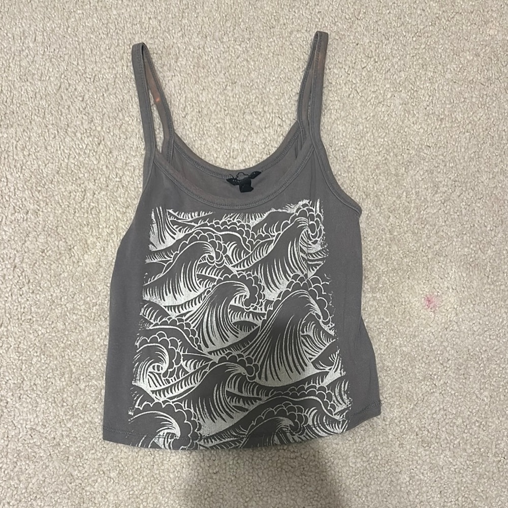 Aeropostale Gray Graphic Crop Tank Top